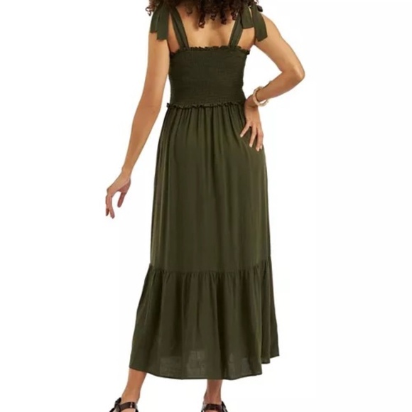 Ripe Brandi Shirred Maternity Dress in Khaki - size Medium - Picture 3 of 8